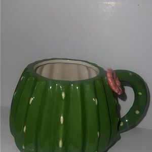 Green Cactus Mug with Pink Flower Accent